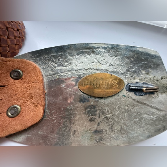 Vintage Braided Leather Belt Silver Tiger Eye Buckle - Picture 5 of 7